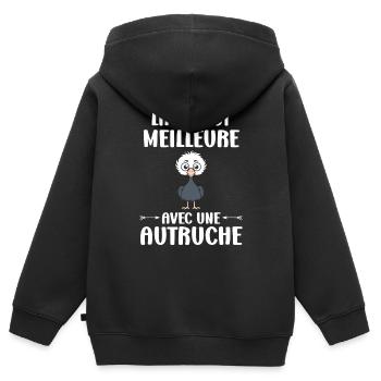 Strauß Zitat - Kinder Premium Organic Zip Hoodie - Schwarz - Hinten - AI Model Kid Male (0cm)