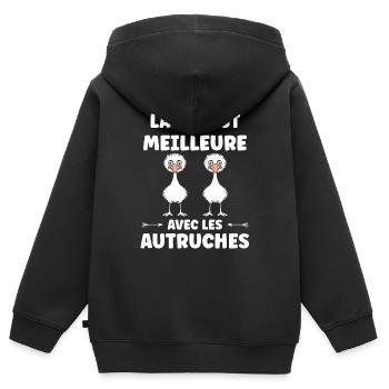 Strauß Zitat - Kinder Premium Organic Zip Hoodie - Schwarz - Hinten - AI Model Kid Male (0cm)