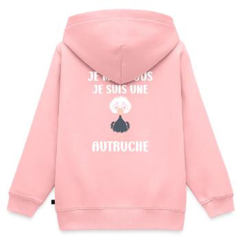 Citation autruche - Sweat Premium à capuche zippé enfant bio - rose - Dos - AI Model Kid Female (0cm)