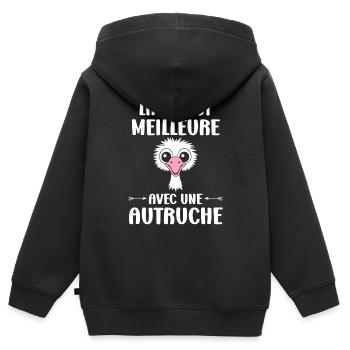 Humorvolles Strauß-Zitat - Kinder Premium Organic Zip Hoodie - Schwarz - Hinten - AI Model Kid Male (0cm)