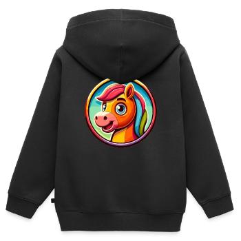 Pferd, Pferdekopf in Comicstyle - Kinder Premium Organic Zip Hoodie - Schwarz - Hinten - AI Model Kid Male (0cm)
