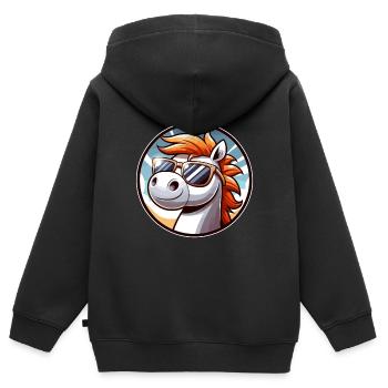 Pferd mit Sonnenbrille in Comicstyle - Kinder Premium Organic Zip Hoodie - Schwarz - Hinten - AI Model Kid Male (0cm)