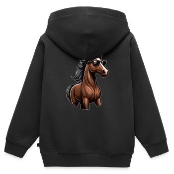 Pferd mit Sonnenbrille in Comicstyle - Kinder Premium Organic Zip Hoodie - Schwarz - Hinten - AI Model Kid Male (0cm)
