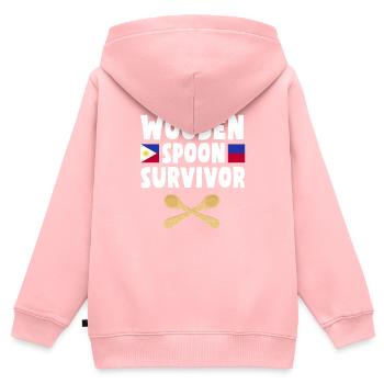 Cuillère en bois philippine survivante - Sweat Premium à capuche zippé enfant bio - rose - Dos - AI Model Kid Female (0cm)