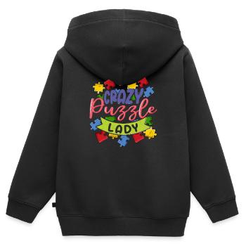 Crazy Puzzle Lady Jigsaw Puzzle pièce - Sweat Premium à capuche zippé enfant bio - noir - Dos - AI Model Kid Male (0cm)