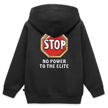 STOP, STOP, STOP, PAS DE POUVOIR POUR L’ÉLITE - Sweat Premium à capuche zippé enfant bio - noir - Dos - AI Model Kid Male (0cm)