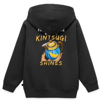 LA CICATRICE DE LA RUPTURE KINTSUGI BRILLE - Sweat Premium à capuche zippé enfant bio - noir - Dos - AI Model Kid Male (0cm)