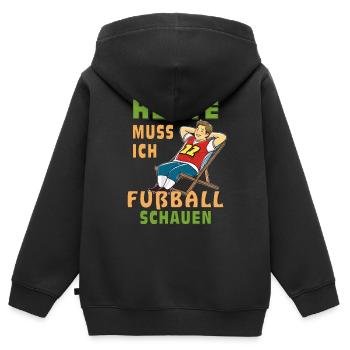LIEGESTUHL MANN HEUTE MUSS ICH FUßBALL SCHAUEN - Kinder Premium Organic Zip Hoodie - Schwarz - Hinten - AI Model Kid Male (0cm)