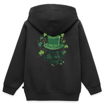 Chapeau haut de forme émeraude - Sweat Premium à capuche zippé enfant bio - noir - Dos - AI Model Kid Male (0cm)