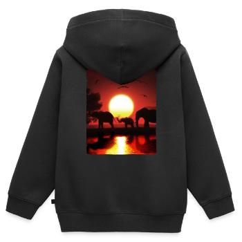 Éléphant Faune - Sweat Premium à capuche zippé enfant bio - noir - Dos - AI Model Kid Male (0cm)