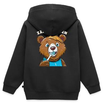 BÄR ZÄHNE PUTZEN - Kinder Premium Organic Zip Hoodie - Schwarz - Hinten - AI Model Kid Male (0cm)