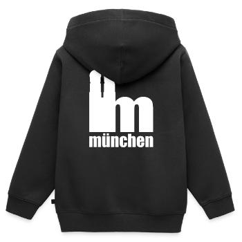 Servus - Gruß aus München - Frauenkirche - Kinder Premium Organic Zip Hoodie - Schwarz - Hinten - AI Model Kid Male (0cm)