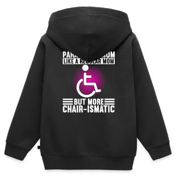Personnes en fauteuil roulant Fauteuil roulant - Sweat Premium à capuche zippé enfant bio - noir - Dos - AI Model Kid Male (0cm)