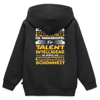 Springreiter ein Paradebeispiel Springreiten - Kinder Premium Organic Zip Hoodie - Schwarz - Hinten - AI Model Kid Male (0cm)