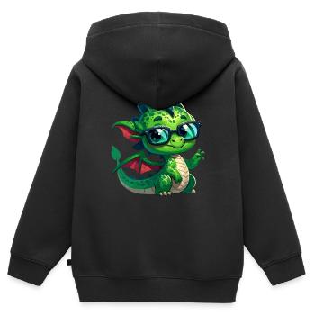 Drache mit Brille in Comicstyle - Kinder Premium Organic Zip Hoodie - Schwarz - Hinten - AI Model Kid Male (0cm)
