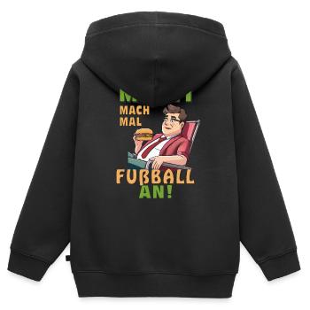 LIEGESTUHL MANN MUTTI MACH FUßBALL AN - Kinder Premium Organic Zip Hoodie - Schwarz - Hinten - AI Model Kid Male (0cm)