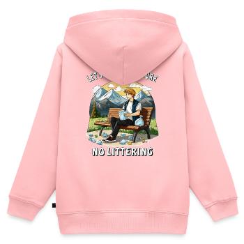 LET'S PRESERVE NATURE NO LITTERING - Kinder Premium Organic Zip Hoodie - Rosa - Hinten - AI Model Kid Female (0cm)