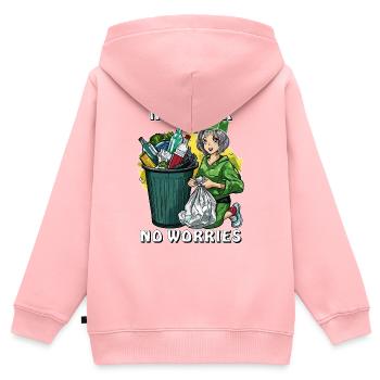 ABFALLEIMER NO LITTER, NO WORRIES - Kinder Premium Organic Zip Hoodie - Rosa - Hinten - AI Model Kid Female (0cm)