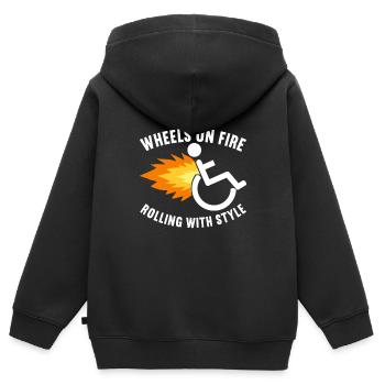 Personnes en fauteuil roulant Fauteuil roulant - Sweat Premium à capuche zippé enfant bio - noir - Dos - AI Model Kid Male (0cm)