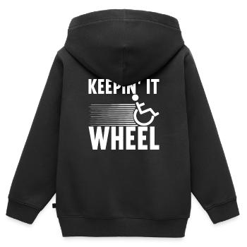 Personnes en fauteuil roulant Fauteuil roulant - Sweat Premium à capuche zippé enfant bio - noir - Dos - AI Model Kid Male (0cm)