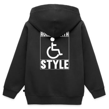 Personnes en fauteuil roulant Fauteuil roulant - Sweat Premium à capuche zippé enfant bio - noir - Dos - AI Model Kid Male (0cm)