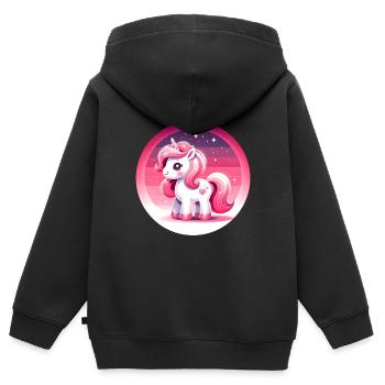 Einhorn in rosa Comicstyle - Kinder Premium Organic Zip Hoodie - Schwarz - Hinten - AI Model Kid Male (0cm)