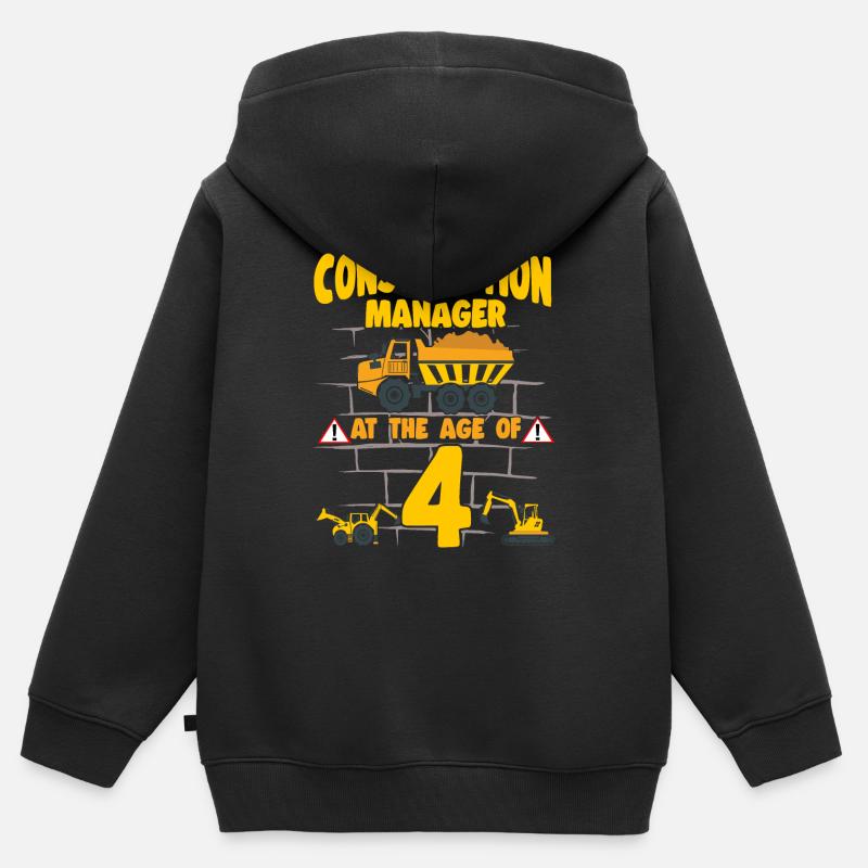Camion de 4 ans pour le 4e anniversaire de la fête de la construction - Sweat Premium à capuche zippé enfant bio - noir