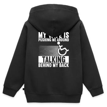 Personnes en fauteuil roulant Fauteuil roulant - Sweat Premium à capuche zippé enfant bio - noir - Dos - AI Model Kid Male (0cm)
