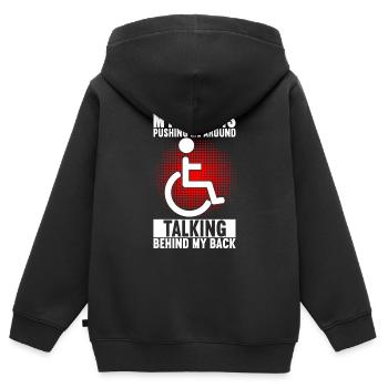 Personnes en fauteuil roulant Fauteuil roulant - Sweat Premium à capuche zippé enfant bio - noir - Dos - AI Model Kid Male (0cm)