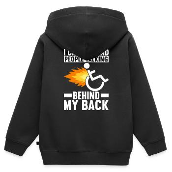 Personnes en fauteuil roulant Fauteuil roulant - Sweat Premium à capuche zippé enfant bio - noir - Dos - AI Model Kid Male (0cm)