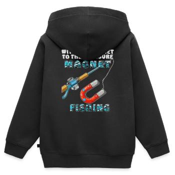PÊCHER AVEC L’AIMANT AU TRÉSOR - Sweat Premium à capuche zippé enfant bio - noir - Dos - AI Model Kid Male (0cm)