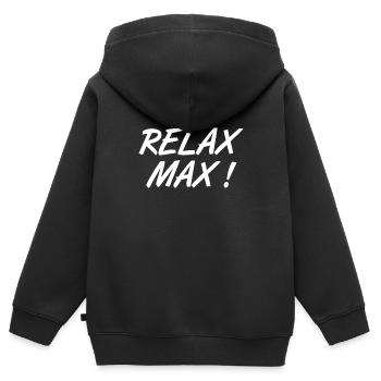 Entspann dich, Max! Humorvoller Ausdruck - Kinder Premium Organic Zip Hoodie - Schwarz - Hinten - AI Model Kid Male (0cm)
