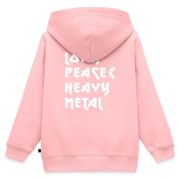 Amour, Paix, Heavy Metal - Dicton - Sweat Premium à capuche zippé enfant bio - rose - Dos - AI Model Kid Female (0cm)