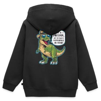 ICH BIN VIELLEICHT EIN DINOSAURIER. MODISCH IM TREND! - Kinder Premium Organic Zip Hoodie - Schwarz - Hinten - AI Model Kid Male (0cm)