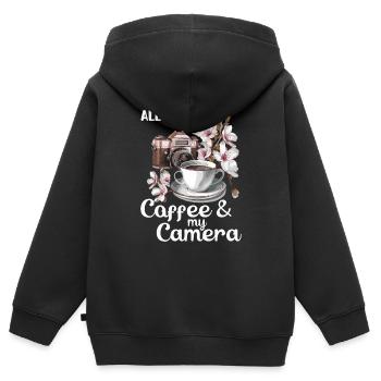 Tout ce dont j’ai besoin, c’est de café - Sweat Premium à capuche zippé enfant bio - noir - Dos - AI Model Kid Male (0cm)