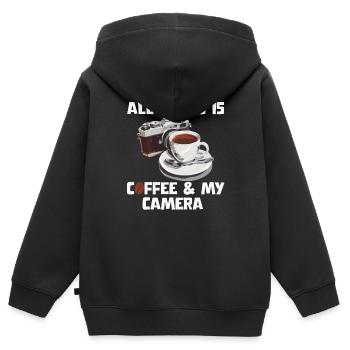 Tout ce dont j’ai besoin, c’est de café - Sweat Premium à capuche zippé enfant bio - noir - Dos - AI Model Kid Male (0cm)