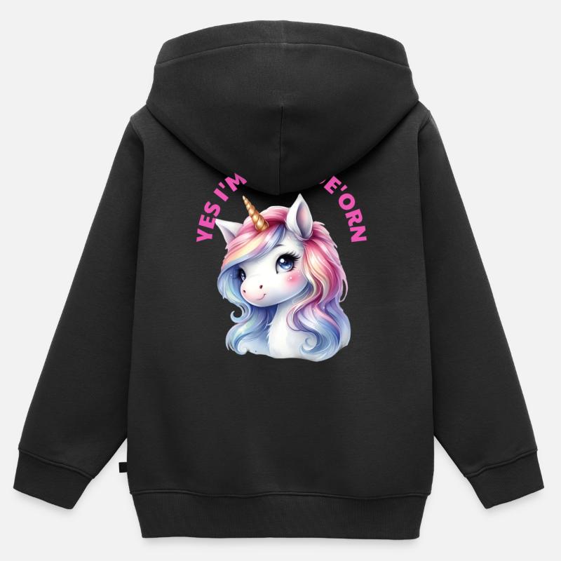 Ja, ich bin einzigartig'orn "Einhorn" - Kinder Premium Organic Zip Hoodie - Schwarz