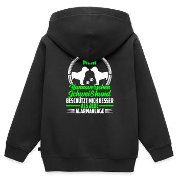 Le chien courant hanovrien me protège - Sweat Premium à capuche zippé enfant bio - noir - Dos - AI Model Kid Male (0cm)