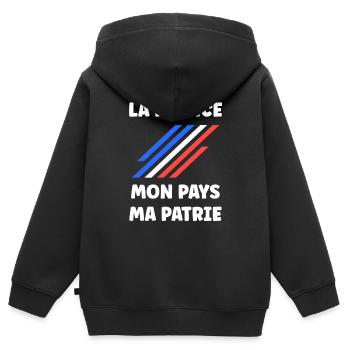 patriote la france mon pays ma patrie - Sweat Premium à capuche zippé enfant bio - noir - Dos - AI Model Kid Male (0cm)