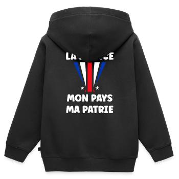 patriote la france mon pays ma patrie - Sweat Premium à capuche zippé enfant bio - noir - Dos - AI Model Kid Male (0cm)