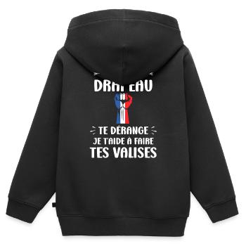 drapeau francais patriote - Sweat Premium à capuche zippé enfant bio - noir - Dos - AI Model Kid Male (0cm)