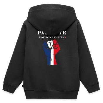 Emblème france patriote - Sweat Premium à capuche zippé enfant bio - noir - Dos - AI Model Kid Male (0cm)