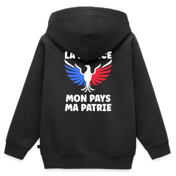patriote la france mon mapys ma patrie - Sweat Premium à capuche zippé enfant bio - noir - Dos - AI Model Kid Male (0cm)
