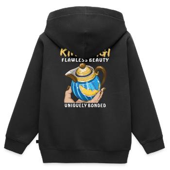KINTSUGI UNE BEAUTÉ SANS FAILLE LIÉE DE MANIÈRE UNIQUE - Sweat Premium à capuche zippé enfant bio - noir - Dos - AI Model Kid Male (0cm)