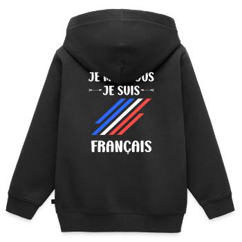 Je suis français - Sweat Premium à capuche zippé enfant bio - noir - Dos - AI Model Kid Male (0cm)