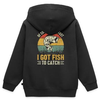 Bien sûr, je jouis, j’ai du poisson à attraper drôle - Sweat Premium à capuche zippé enfant bio - noir - Dos - AI Model Kid Male (0cm)