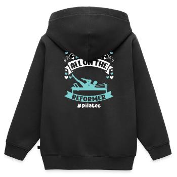 Laissez tout sur le motif Reformer Pilates - Sweat Premium à capuche zippé enfant bio - noir - Dos - AI Model Kid Male (0cm)