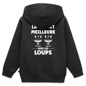 Humour loup - Sweat Premium à capuche zippé enfant bio - noir - Dos - AI Model Kid Male (0cm)