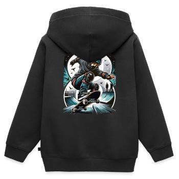 Skateboard Skater Design pour les garçons de 8 ans - Sweat Premium à capuche zippé enfant bio - noir - Dos - AI Model Kid Male (0cm)