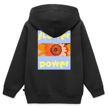 Ciel bleu : Flower Power avec fleur d’oranger - Sweat Premium à capuche zippé enfant bio - noir - Dos - AI Model Kid Male (0cm)